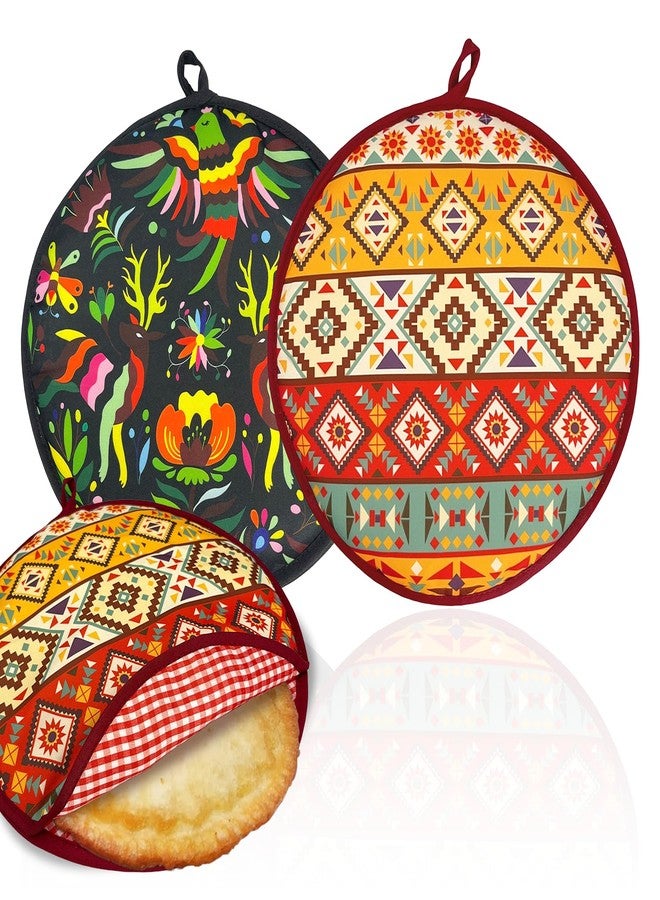 MOASIOP 2 Pack 12 Inch Large Tortilla Warmers | Orange/Black Insulated Microwaveable Fabric Pouch | Keeps Tacos, Naan, Pizza & Flour Tortillas Warm for Hours | Ideal for Family Feasts & Gatherings - Image 1