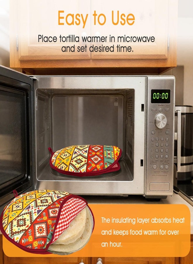 MOASIOP 2 Pack 12 Inch Large Tortilla Warmers | Orange/Black Insulated Microwaveable Fabric Pouch | Keeps Tacos, Naan, Pizza & Flour Tortillas Warm for Hours | Ideal for Family Feasts & Gatherings - Image 4