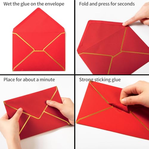 Homtable 50 Pack A7 Envelopes Red 5 x 7 Self-Adhesive V Flap Envelopes with Gold Border for Office, Greeting Card, Wedding, Graduation, Baby Shower, Parties, Invitations (Red, 5x7) - Image 3