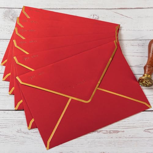 Homtable 50 Pack A7 Envelopes Red 5 x 7 Self-Adhesive V Flap Envelopes with Gold Border for Office, Greeting Card, Wedding, Graduation, Baby Shower, Parties, Invitations (Red, 5x7) - Image 4