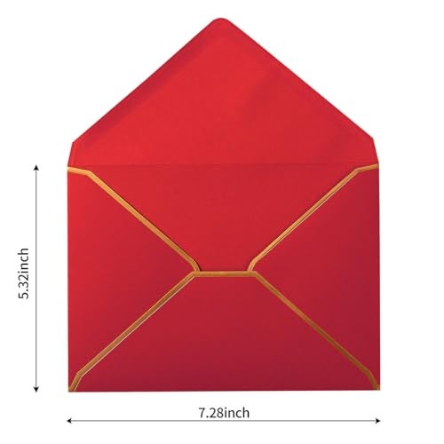 Homtable 50 Pack A7 Envelopes Red 5 x 7 Self-Adhesive V Flap Envelopes with Gold Border for Office, Greeting Card, Wedding, Graduation, Baby Shower, Parties, Invitations (Red, 5x7) - Image 2