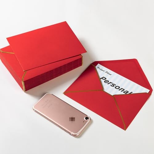 Homtable 50 Pack A7 Envelopes Red 5 x 7 Self-Adhesive V Flap Envelopes with Gold Border for Office, Greeting Card, Wedding, Graduation, Baby Shower, Parties, Invitations (Red, 5x7) - Image 5