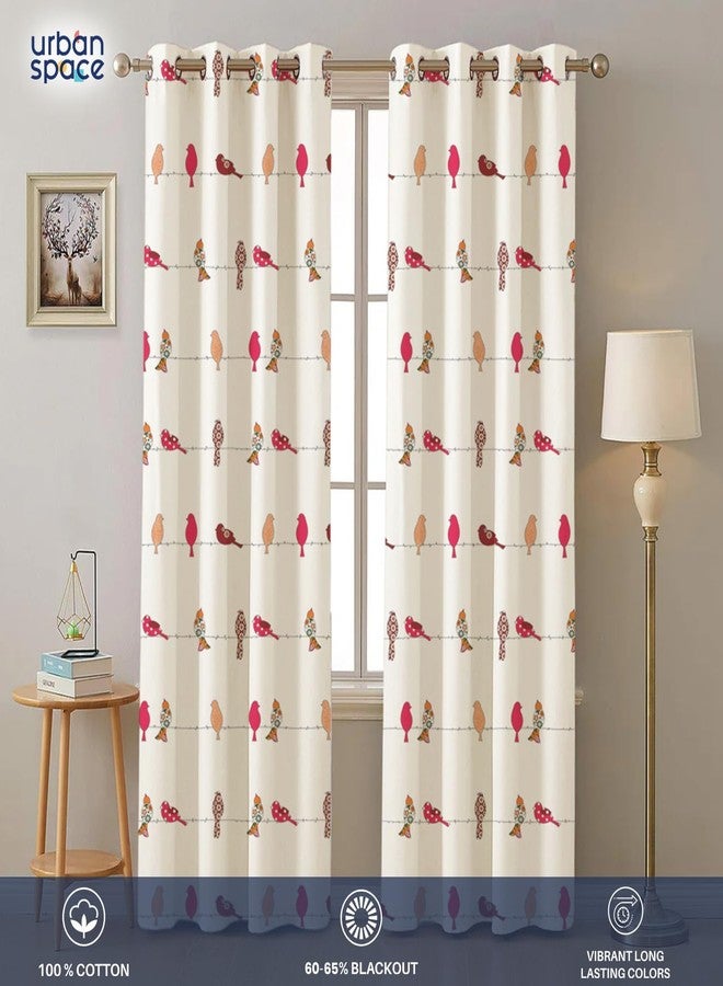 Urban Space ستائر Urban Space المصنوعة من القطن بنسبة 100% والقابلة للتخصيص، ستائر قطنية مزخرفة تحجب الضوء بنسبة 60-65%، طقم من قطعتين مع حلقات معدنية ورباط خلفي (لون أحمر بنقشة الطائر الطنان). - Image 4