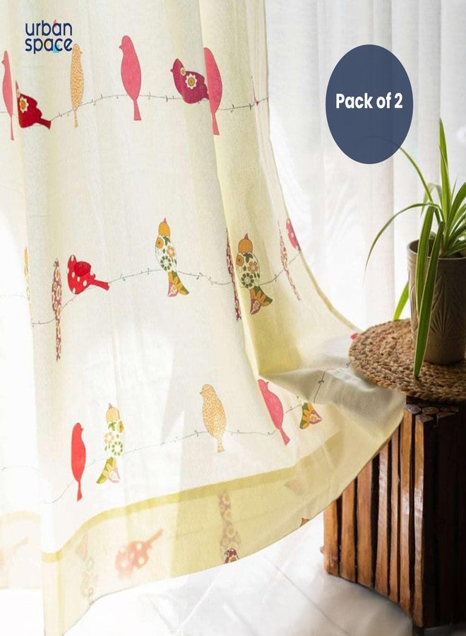 Urban Space ستائر Urban Space المصنوعة من القطن بنسبة 100% والقابلة للتخصيص، ستائر قطنية مزخرفة تحجب الضوء بنسبة 60-65%، طقم من قطعتين مع حلقات معدنية ورباط خلفي (لون أحمر بنقشة الطائر الطنان). - Image 3