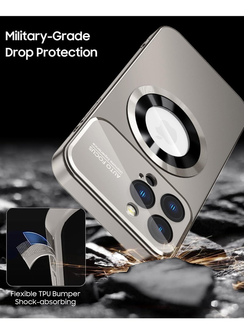Magnetic case for iPhone 16 Pro Max, camera lens protector with full window cover, visual identity, scratch-resistant scrub, waterproof sweat-resistant slim - Titanium