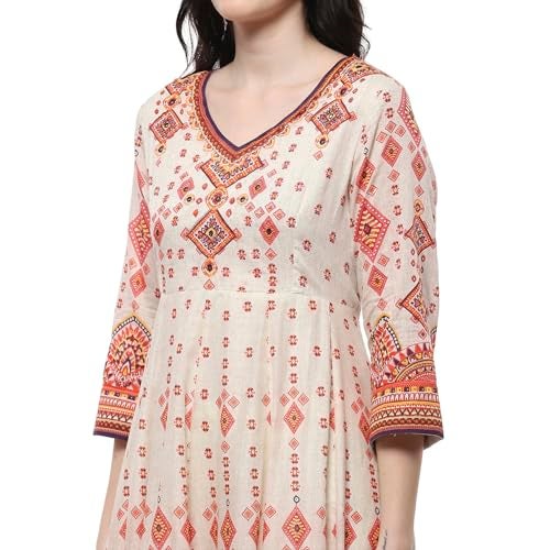 Biba Women Ecru Cotton Printed Anarkali Kurta Set_32 - Image 2