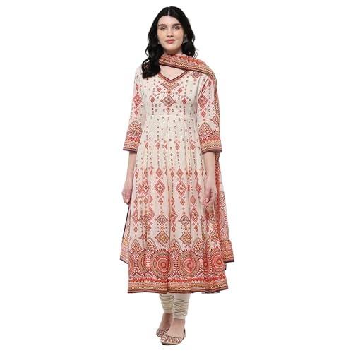 Biba Women Ecru Cotton Printed Anarkali Kurta Set_32 - Image 1