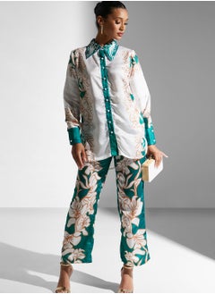 Threadz by Ajooni Floral Printed Shirt & Pants Set  - Image 1