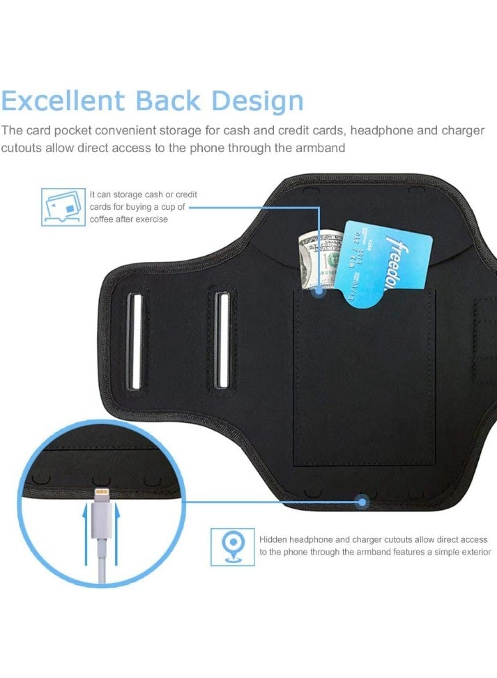 Water Resistant Running Phone Armband – Adjustable Arm Holder with Key Pocket & AirPods Slot, Fits 6.8‑inch Phones, 21‑36 cm, Black - Image 4