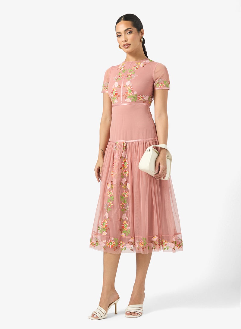 فروك اند فرل فستان طبقات بتفاصيل زهور - Image 4