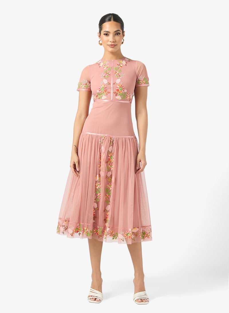 فروك اند فرل فستان طبقات بتفاصيل زهور - Image 1