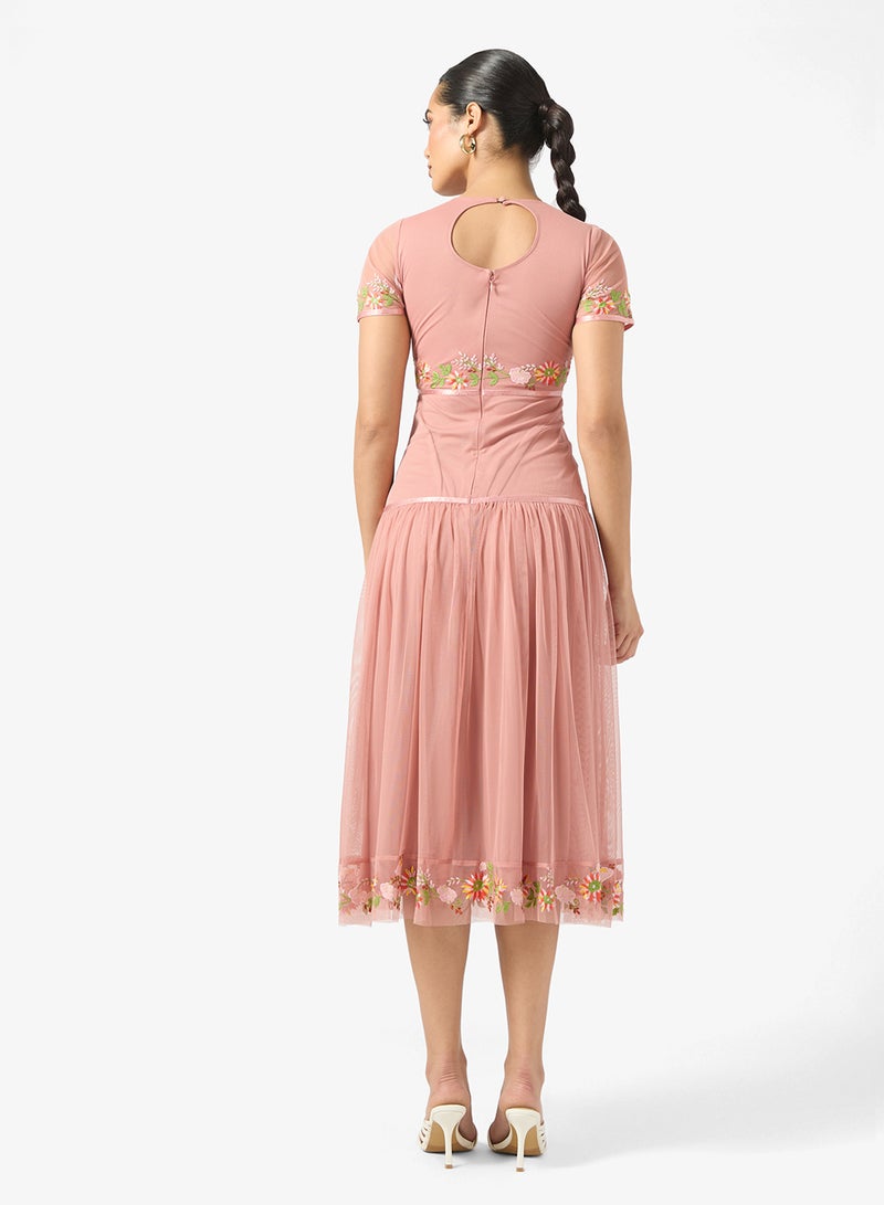 فروك اند فرل فستان طبقات بتفاصيل زهور - Image 2