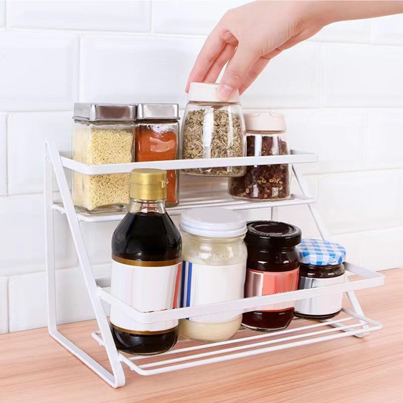 White 2 Tier Metal Storage Rack For Kitchen Countertop Bathroom And Office - Image 3