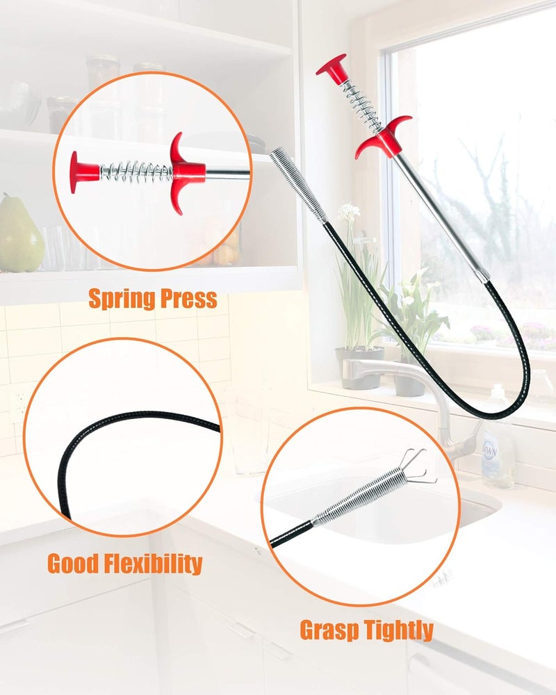 21inch Hair Drain Clog Remover Tool(4pcs), 24inch Drain Cleaner Sticks To Drain Hair Clog For Remover (2pcs), Drain Hair Remover Tool For Sewer, Toilet, Kitchen Sink, Bathroom Tub,(4+2) - Image 3