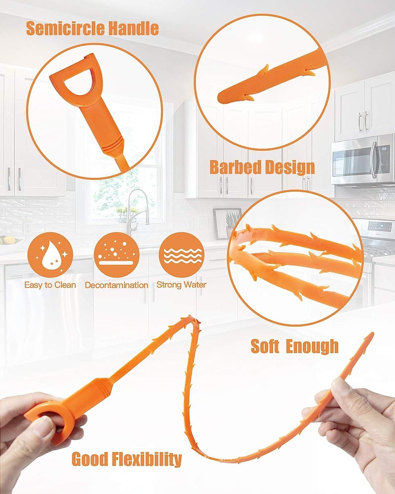 21inch Hair Drain Clog Remover Tool(4pcs), 24inch Drain Cleaner Sticks To Drain Hair Clog For Remover (2pcs), Drain Hair Remover Tool For Sewer, Toilet, Kitchen Sink, Bathroom Tub,(4+2) - Image 2