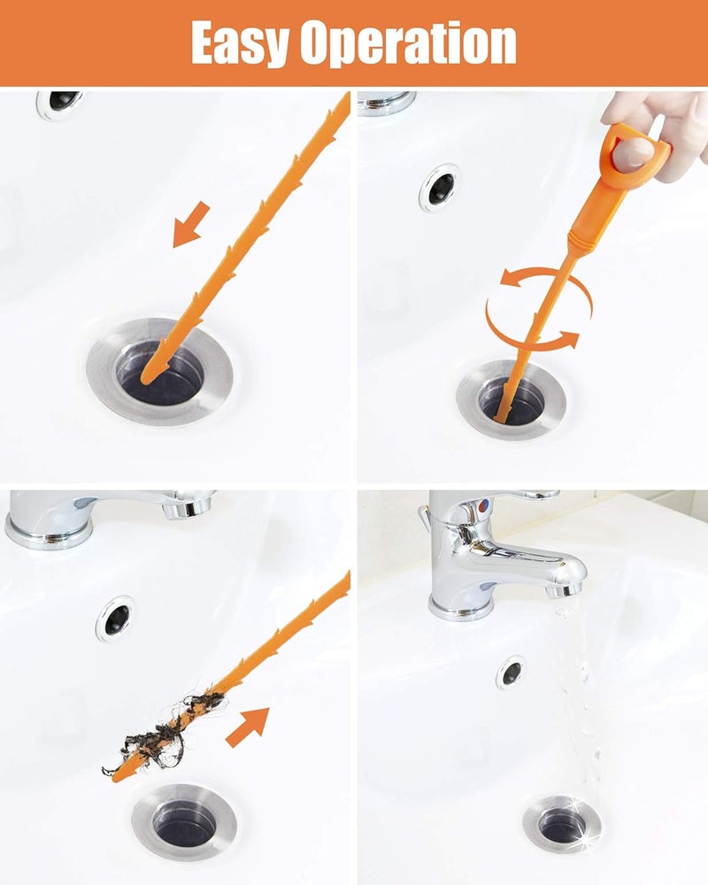 21inch Hair Drain Clog Remover Tool(4pcs), 24inch Drain Cleaner Sticks To Drain Hair Clog For Remover (2pcs), Drain Hair Remover Tool For Sewer, Toilet, Kitchen Sink, Bathroom Tub,(4+2) - Image 5