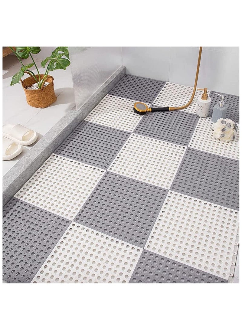 فولانري عبوة من 12 قطعة من بلاط الأرضيات المتشابك غير القابل للانزلاق والمزود بفتحات تصريف، مقاس 11.8 × 11.8 بوصة، سجادة أرضية ناعمة من مادة TPE لحمام الاستحمام مزودة بأكواب شفط وفتحات تصريف، مناسبة للحمام والمطبخ وحمام السباحة والمناطق الرطبة. - Image 1
