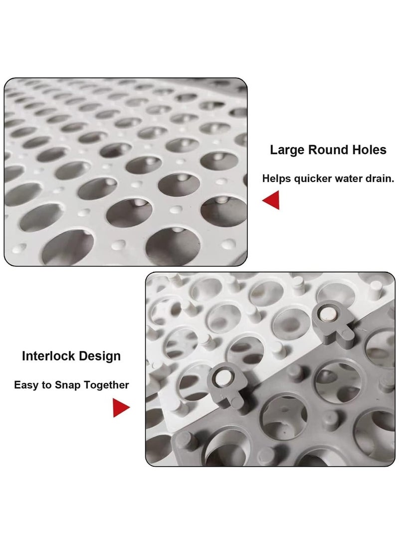 فولانري عبوة من 12 قطعة من بلاط الأرضيات المتشابك غير القابل للانزلاق والمزود بفتحات تصريف، مقاس 11.8 × 11.8 بوصة، سجادة أرضية ناعمة من مادة TPE لحمام الاستحمام مزودة بأكواب شفط وفتحات تصريف، مناسبة للحمام والمطبخ وحمام السباحة والمناطق الرطبة. - Image 2