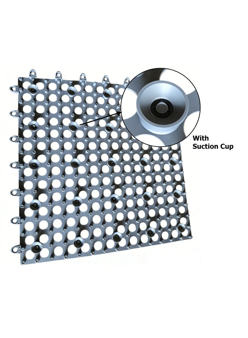 فولانري عبوة من 12 قطعة من بلاط الأرضيات المتشابك غير القابل للانزلاق والمزود بفتحات تصريف، مقاس 11.8 × 11.8 بوصة، سجادة أرضية ناعمة من مادة TPE لحمام الاستحمام مزودة بأكواب شفط وفتحات تصريف، مناسبة للحمام والمطبخ وحمام السباحة والمناطق الرطبة. - Image 4