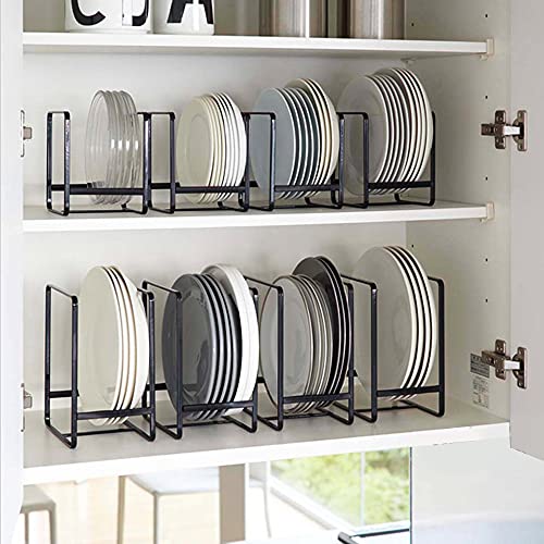 MINGFANITY 4PCS Plate Holders Organizer, Metal Dish Storage Dying Display Rack for Cabinet, Counter and Cupboard - Black， 2 Small and 2 Large - Image 3