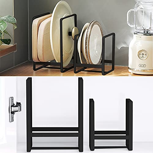 MINGFANITY 4PCS Plate Holders Organizer, Metal Dish Storage Dying Display Rack for Cabinet, Counter and Cupboard - Black， 2 Small and 2 Large - Image 1