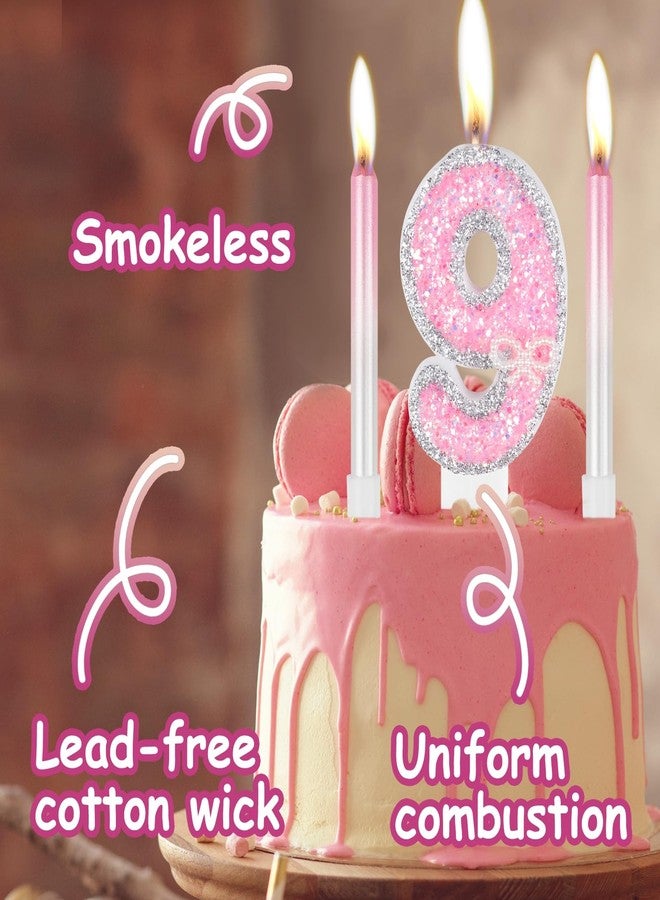 iNINGER Birthday Candle Pink 3rd Candles,Gold Glitter Pink Number Candles with Pearl Bow,Cake Number 3 Birthday Candles for Cake Happy Birthday Cake Topper for Anniversary Party Supplies - Image 3