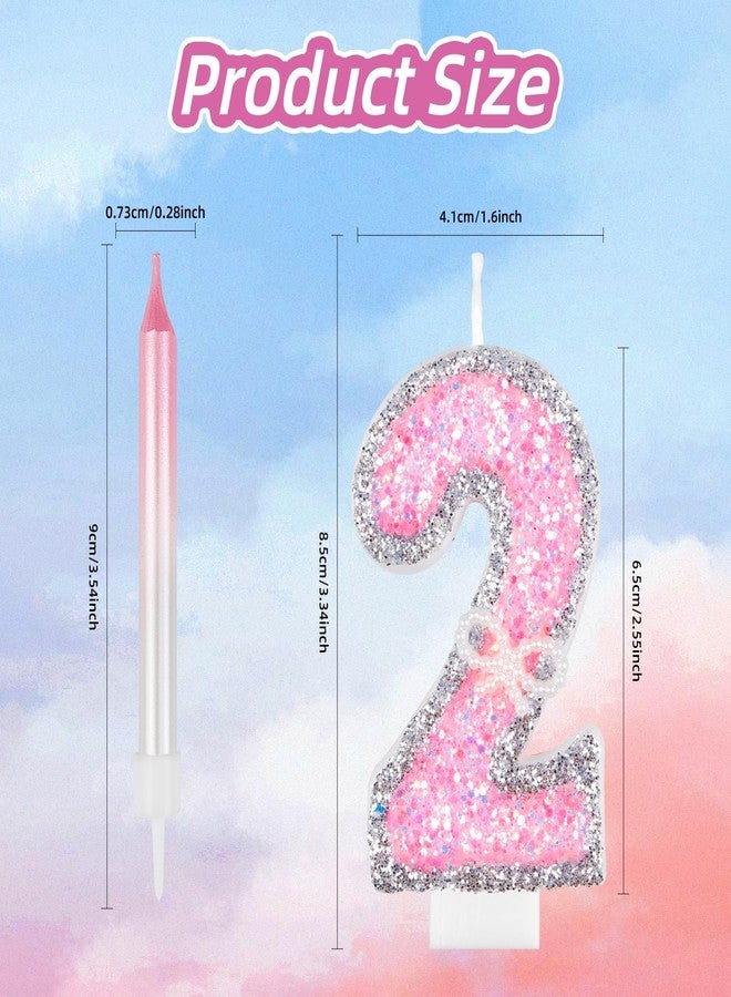 iNINGER Birthday Candle Pink 3rd Candles,Gold Glitter Pink Number Candles with Pearl Bow,Cake Number 3 Birthday Candles for Cake Happy Birthday Cake Topper for Anniversary Party Supplies - Image 2