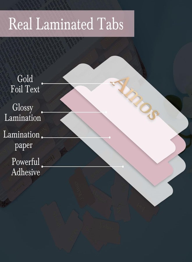 XKDOUS Pink Bible Tabs with Stickers, Laminated Gold Foil Large Print Bible Tabs for Women Men, 66 Bible Book Tabs for Old and New Testament, Additional 9 Blank Tabs for Study Bible (Ballet Pink) - Image 3
