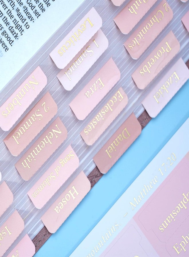 XKDOUS Pink Bible Tabs with Stickers, Laminated Gold Foil Large Print Bible Tabs for Women Men, 66 Bible Book Tabs for Old and New Testament, Additional 9 Blank Tabs for Study Bible (Ballet Pink) - Image 4