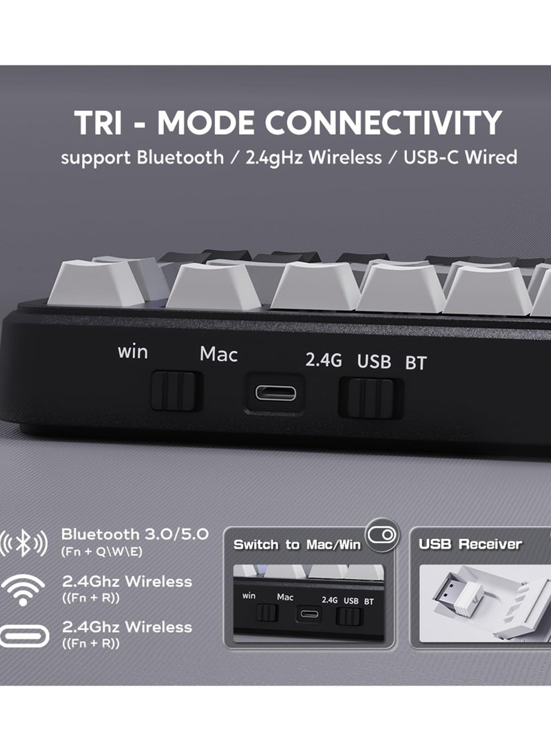 Attack Shark M86 83 Keys Wireless Mechanical Keyboard, 75% Gasket Hot Swappable Custom Keyboard, Side Printed PBT Keycaps, RGB Backlit, Pre-lubed Switches, BT/2.4GHz/ Wired Mechanical Gaming Keyboard - Image 4