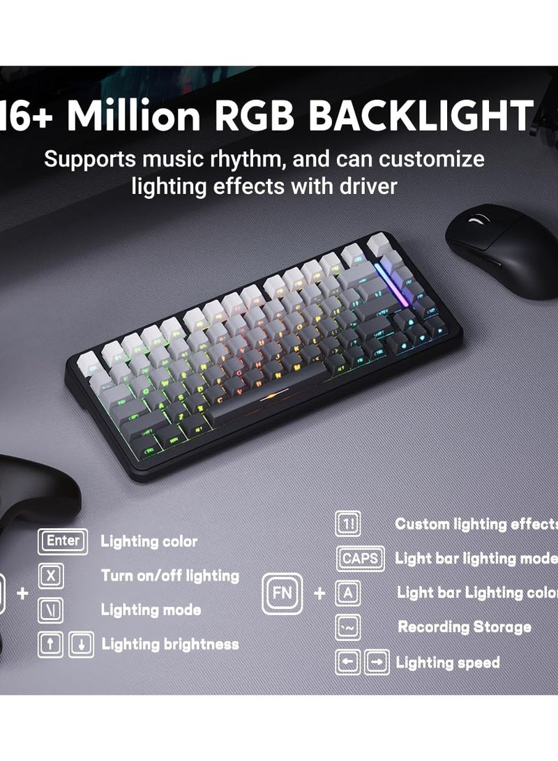 Attack Shark M86 83 Keys Wireless Mechanical Keyboard, 75% Gasket Hot Swappable Custom Keyboard, Side Printed PBT Keycaps, RGB Backlit, Pre-lubed Switches, BT/2.4GHz/ Wired Mechanical Gaming Keyboard - Image 5