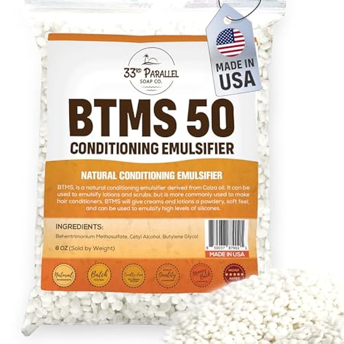 33RD PARALLEL SOAP CO. 33rd PARALLEL | BTMS 50 (8 oz) Conditioning Emulsifier | 100% Natural Plant Derived | Behentrimonium Methosulfate Cetearyl Alcohol Emulsifying Conditioner | Product of USA (8 Ounces) - Image 1
