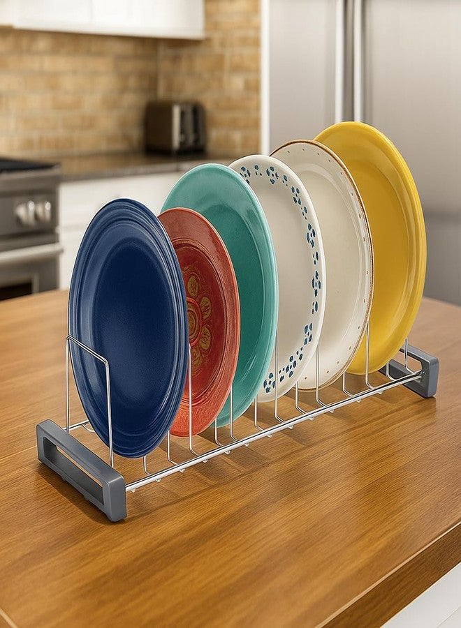 VK15 COLLECTION Stainless Steel 12 Plate Rack for Kitchen | Multipurpose Dish Stand for Plates, Thali Plate Rack Holder Stand for Kitchen Rack | Countertop & Cabinet Storage Rack (Pack of 2) - Image 2