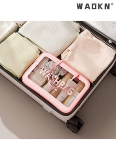 WAOKN Large Capacity Portable Travel Cosmetic Bag, 2 Layer Visible Wet Dry Separated Toiletry Bag with Handles, Clear Handbag Organizer Makeup Case Storage Pouch for Women and Girls (White)  - Image 4