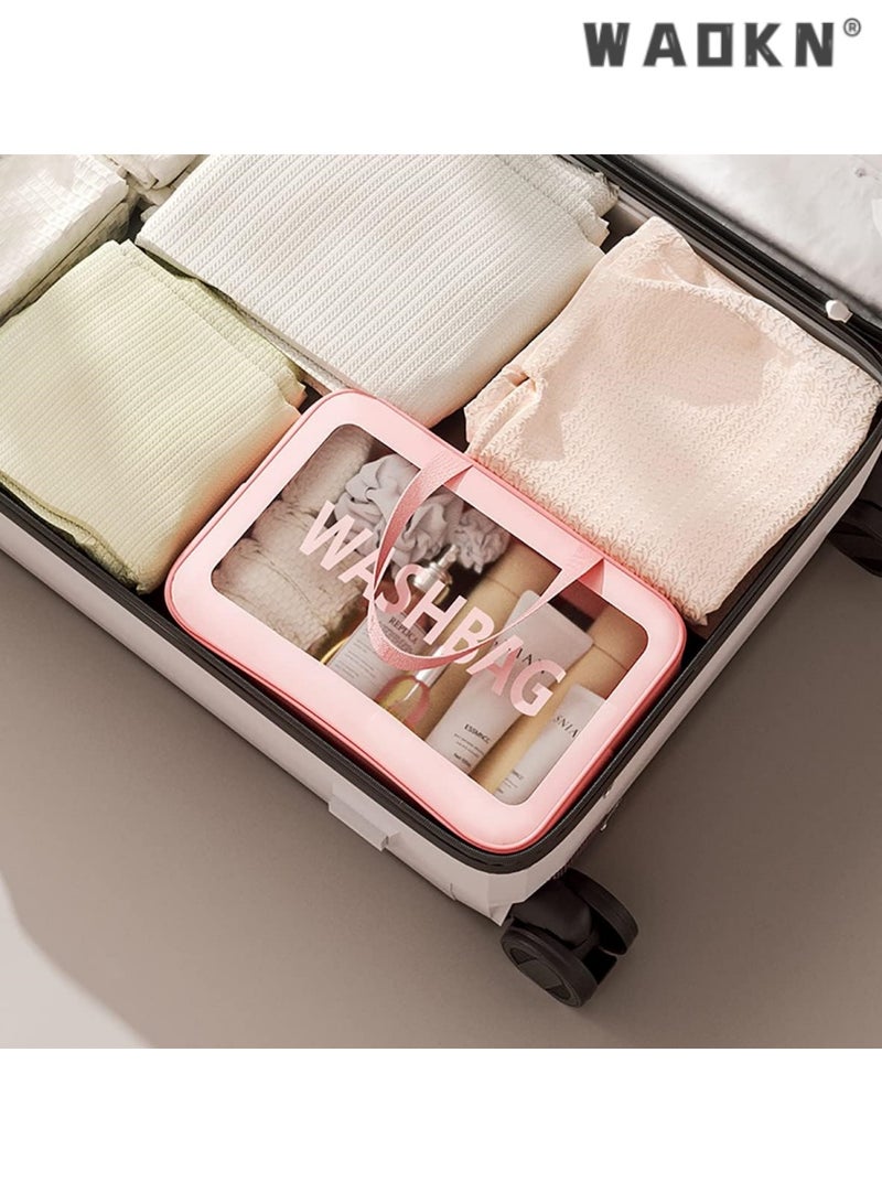 WAOKN Large Capacity Portable Travel Cosmetic Bag, 2 Layer Visible Wet Dry Separated Toiletry Bag with Handles, Clear Handbag Organizer Makeup Case Storage Pouch for Women and Girls (White)  - Image 4