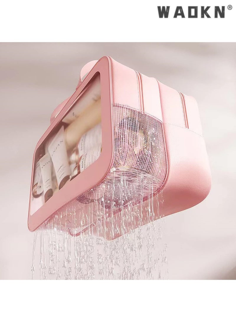WAOKN Large Capacity Portable Travel Cosmetic Bag, 2 Layer Visible Wet Dry Separated Toiletry Bag with Handles, Clear Handbag Organizer Makeup Case Storage Pouch for Women and Girls (White)  - Image 3