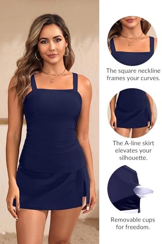 Talisea Womens Two Piece Tankini Bathing Suits with Skirt Tummy Control Swimsuits Ladies Swimwear Navy Blue - Image 5