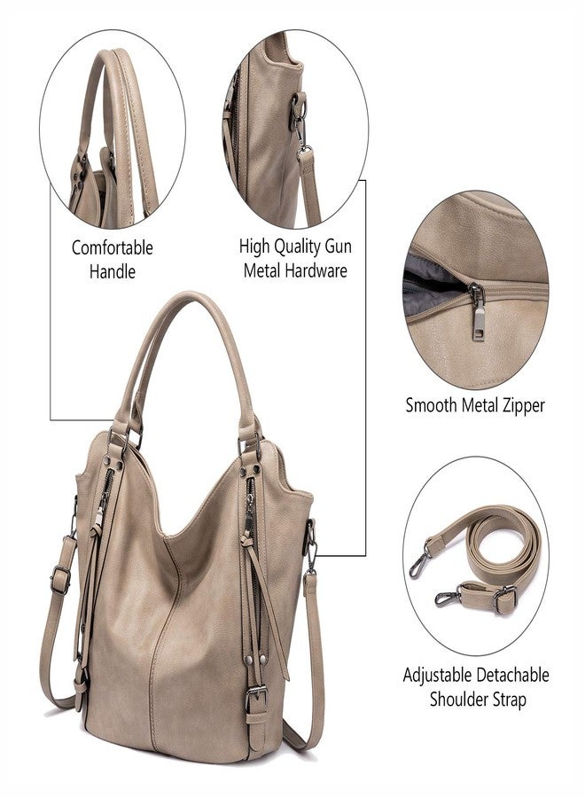 Realer Tote Bag for Women PU Leather Shoulder Bags Fashion Hobo Bags Large Purse and Handbags with Adjustable Shoulder Strap, Khaki, Large - Image 2
