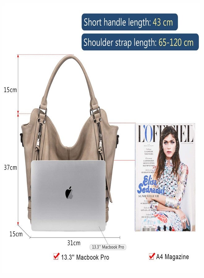 Realer Tote Bag for Women PU Leather Shoulder Bags Fashion Hobo Bags Large Purse and Handbags with Adjustable Shoulder Strap, Khaki, Large - Image 4