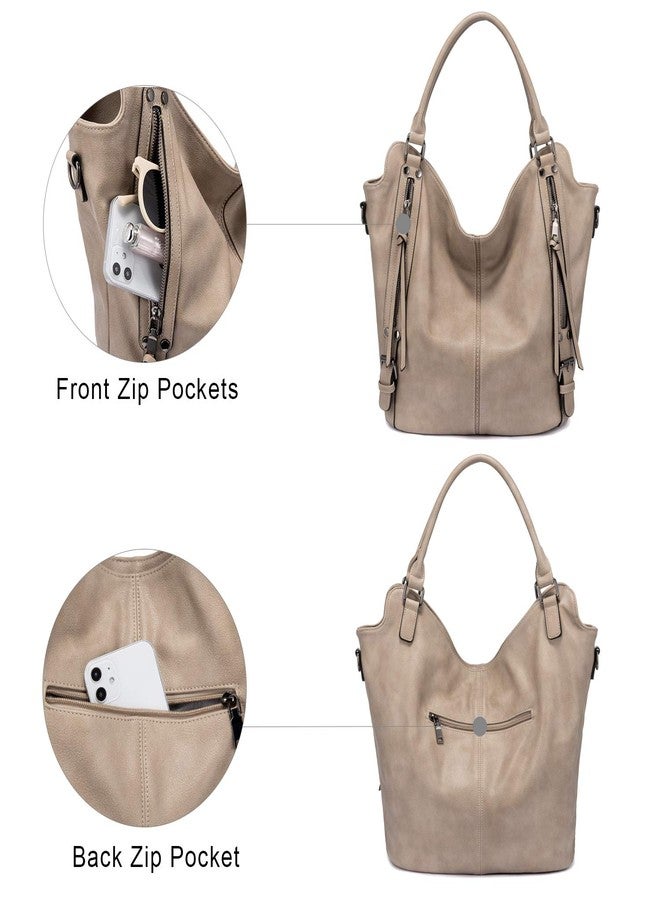 Realer Tote Bag for Women PU Leather Shoulder Bags Fashion Hobo Bags Large Purse and Handbags with Adjustable Shoulder Strap, Khaki, Large - Image 3