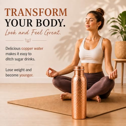 INDTRESOR Pure Copper Water Bottle - Handcrafted - Ayurveda health benefits - Large 34 oz - Leak proof - Easy to carry for Sports, Fitness, Yoga, School - Black Base Floral Textured Colorful Enamel - Image 4