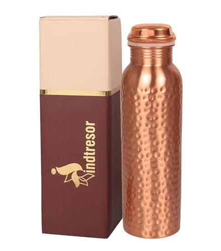INDTRESOR Pure Copper Water Bottle - Handcrafted - Ayurveda health benefits - Large 34 oz - Leak proof - Easy to carry for Sports, Fitness, Yoga, School - Black Base Floral Textured Colorful Enamel - Image 1