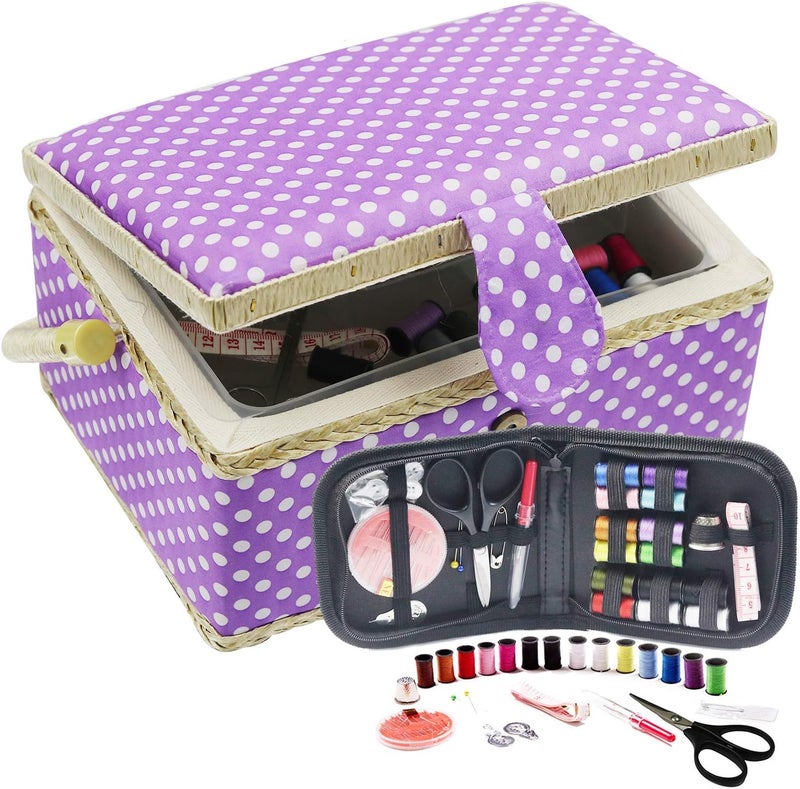 DD Sewing Basket with Sewing Kit, Sewing Box Organizer with Accessories, Sewing Supplies Storage with Sewing Tools Set (Purple, Medium) - Image 1