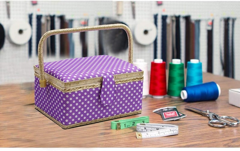 DD Sewing Basket with Sewing Kit, Sewing Box Organizer with Accessories, Sewing Supplies Storage with Sewing Tools Set (Purple, Medium) - Image 2