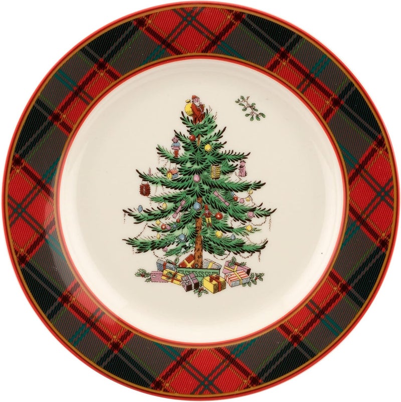 Spode Spode Christmas Tree Tartan Salad Plate  775Inch Earthenware Plate Holiday Tableware for Serving Salads Appetizers Desserts  Dishwasher and Microwave Safe Festive Christmas Dinnerware  - Image 1