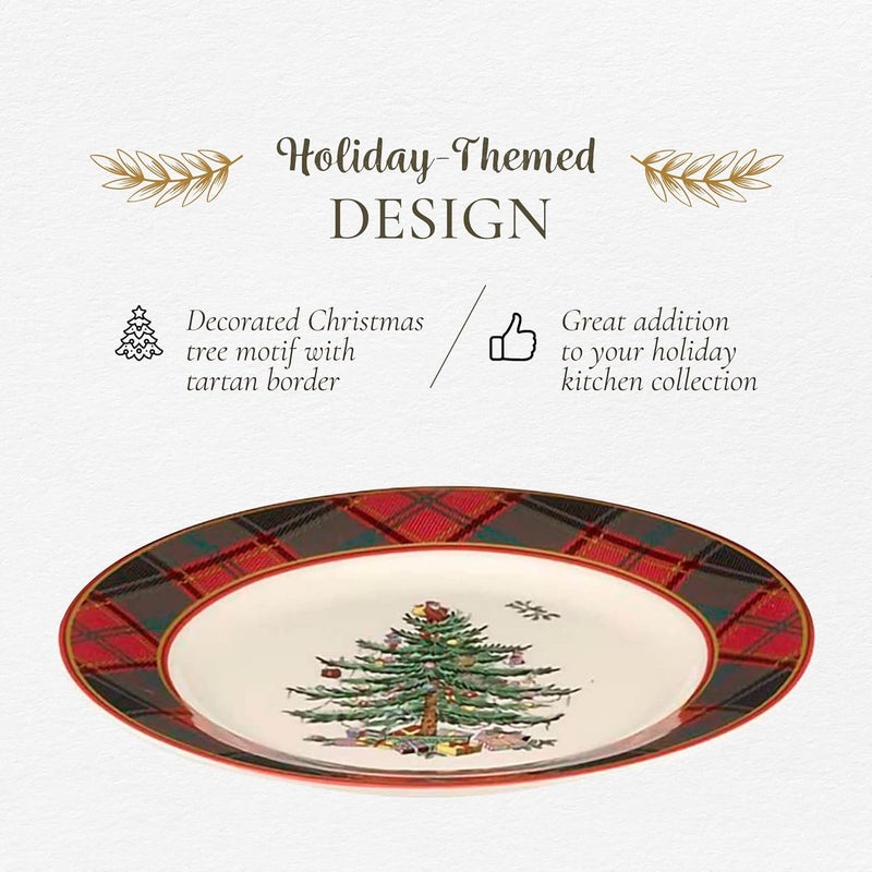 Spode Spode Christmas Tree Tartan Salad Plate  775Inch Earthenware Plate Holiday Tableware for Serving Salads Appetizers Desserts  Dishwasher and Microwave Safe Festive Christmas Dinnerware  - Image 3