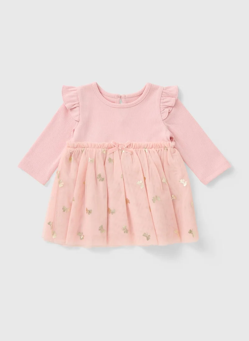 Matalan Baby Pink Bow Mesh Dress
