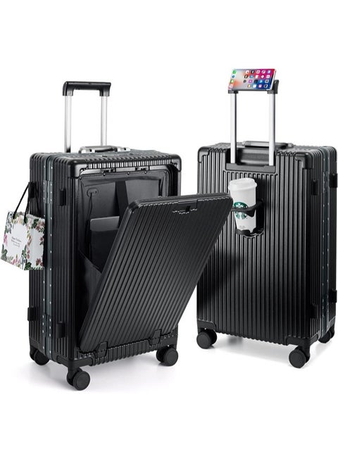 20" Travel Luggage Carry On Luggage with Spinner Wheels Aluminum Framed Carry On Suitcase with Front Open Laptop Compartment/Pocket 55x25x38 CM Large Checked-in Luggage