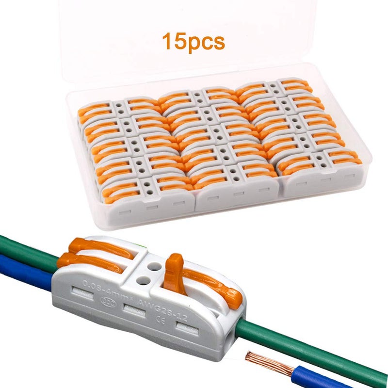 QitinDasen QitinDasen FULARR 15Pcs Premium SPL-2 Lever-Nut Wire Connectors, 2 Way 4 Port Conductor Compact Wire Connectors, Quick  - Image 1