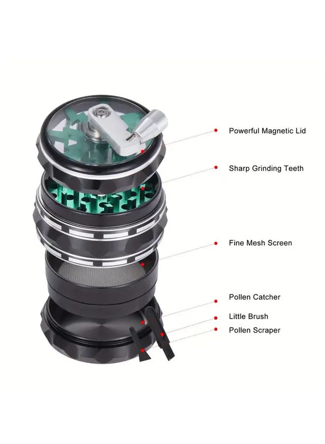 Green 4 Piece Manual Spice Grinder with Aluminum Body and Foldable Handle - Image 4